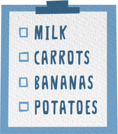 Checklist of foods to donate on a clipboard