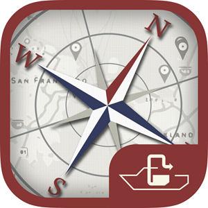 A compass graphic image of the Pumpout Nav app logo