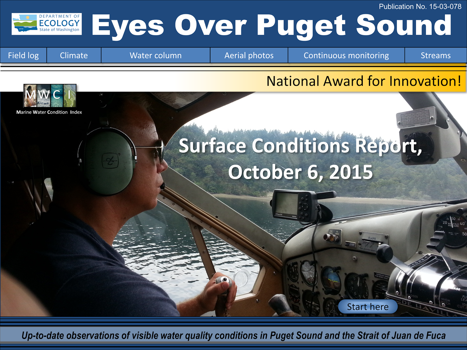 Front cover of Eyes Over Puget Sound shows pilot steering boat while it is landed.