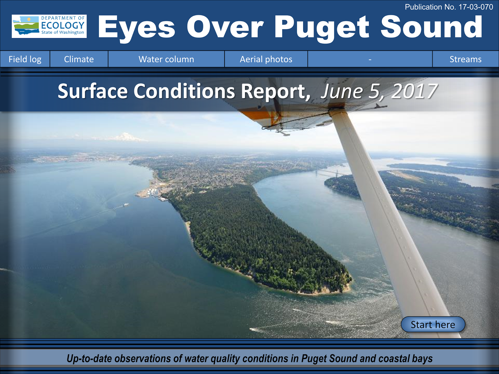 Front cover of Eyes Over Puget Sound with airplane wing over a bay