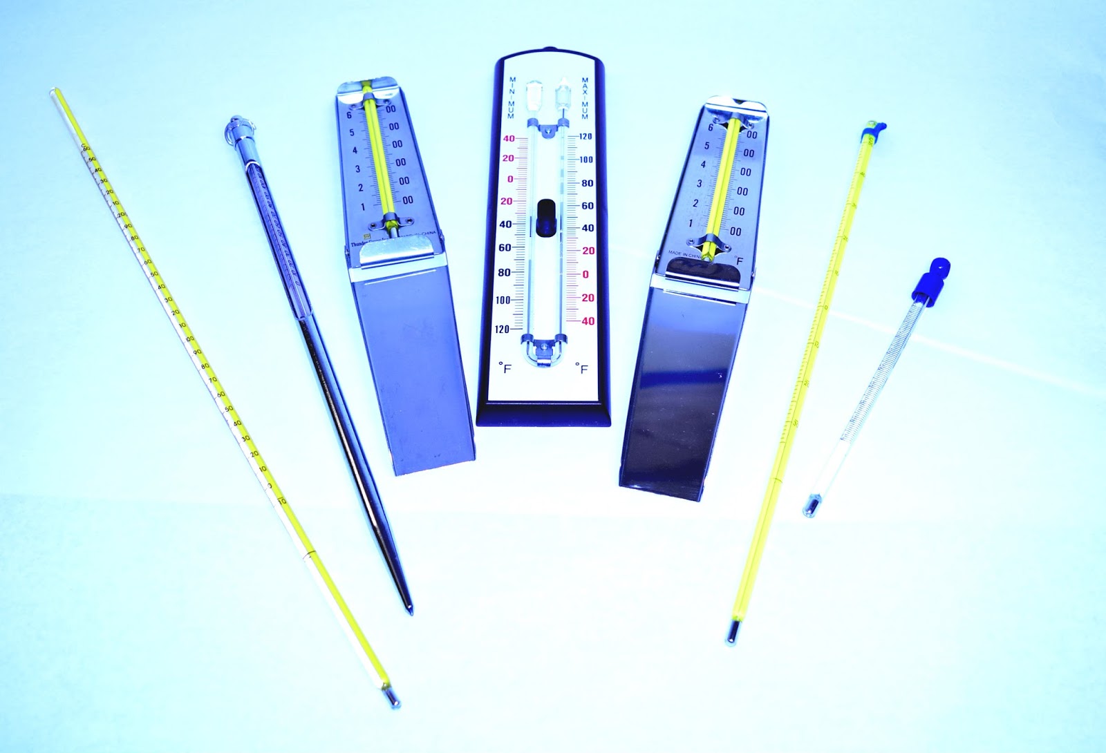 mercury instruments, all long fairly thin devices with numbers on the devices and clear materials, for measuring mercury.
