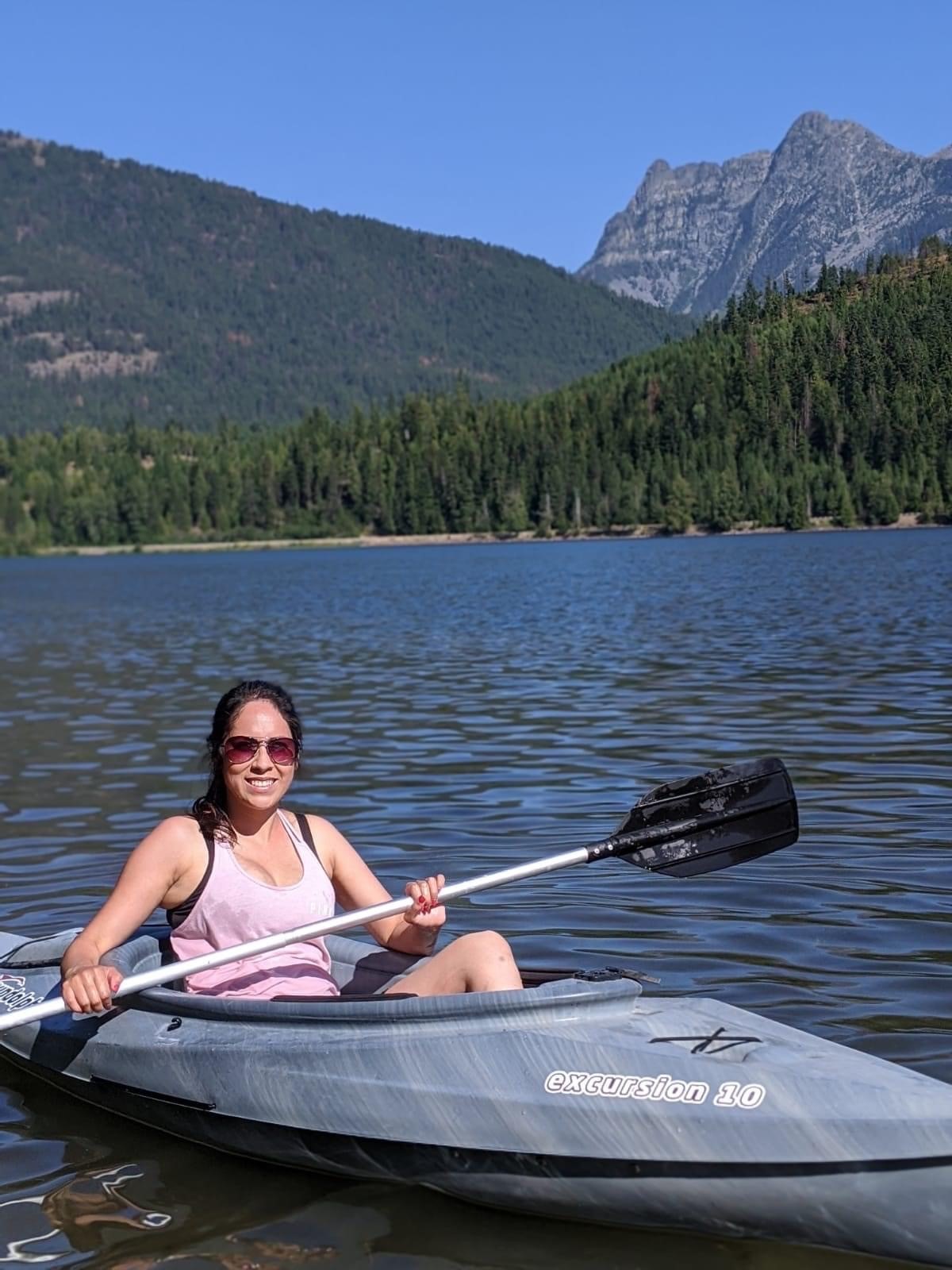 Woman kayaking.