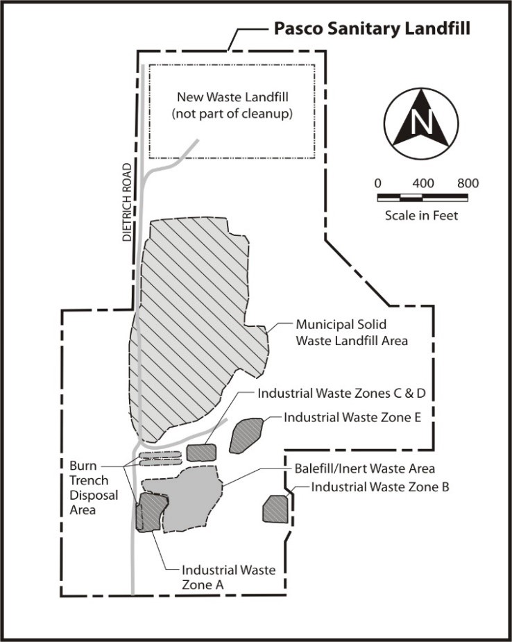 Graphic of the Pasco Landfill waste areas. 
