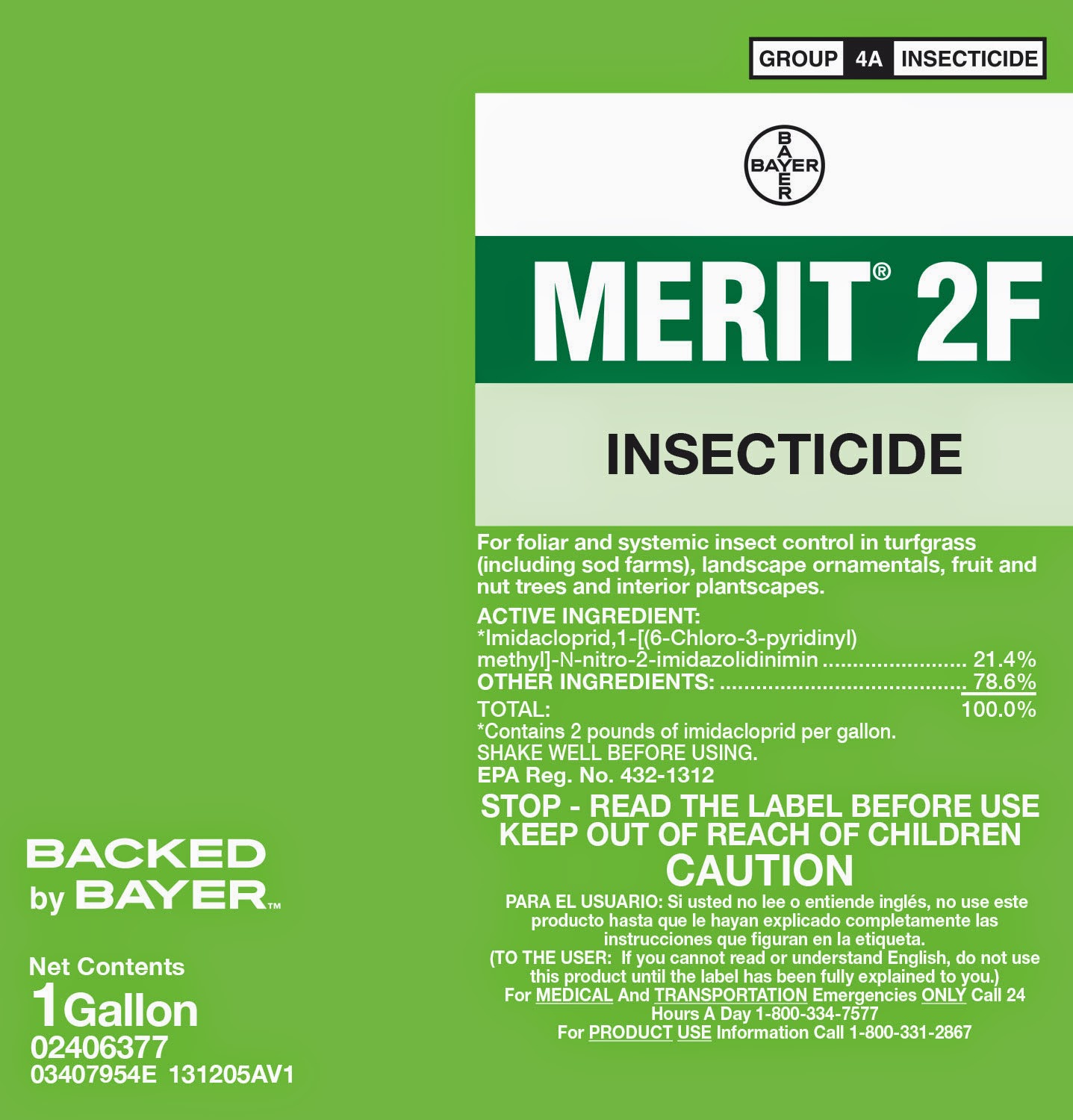 merit label for insecticide, for one gallon, made by Bayer.