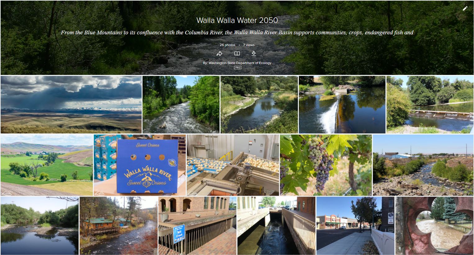 A grouping of 16 photos feature various scenes representing the Walla Walla River Basin