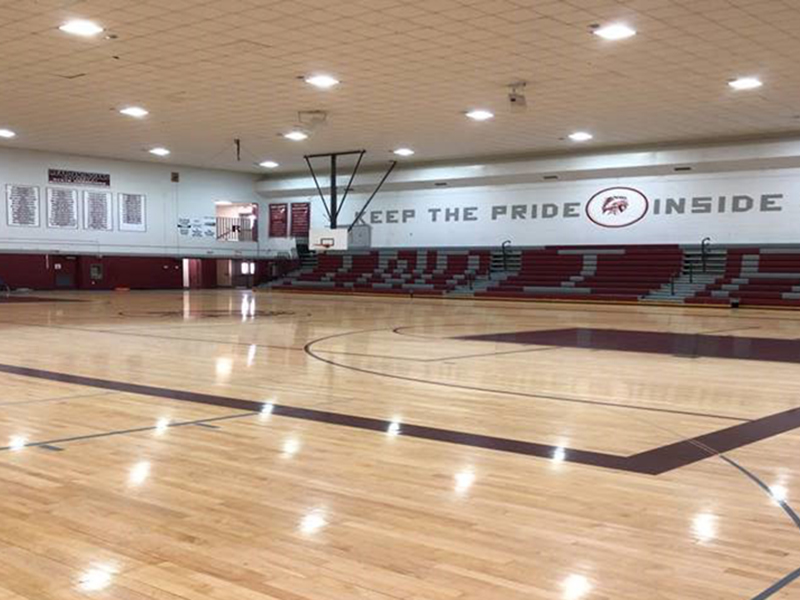 Interior of the Reardan High School gym.