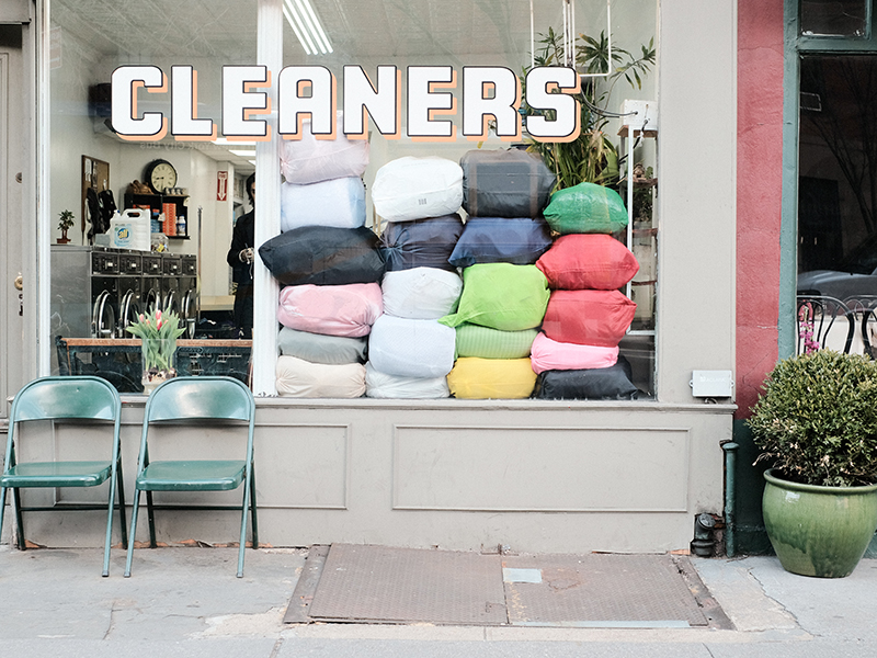 Dry cleaning business storefront.