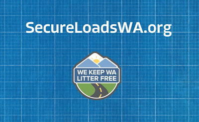 We Keep Washington Litter Free logo on a blueprint background.