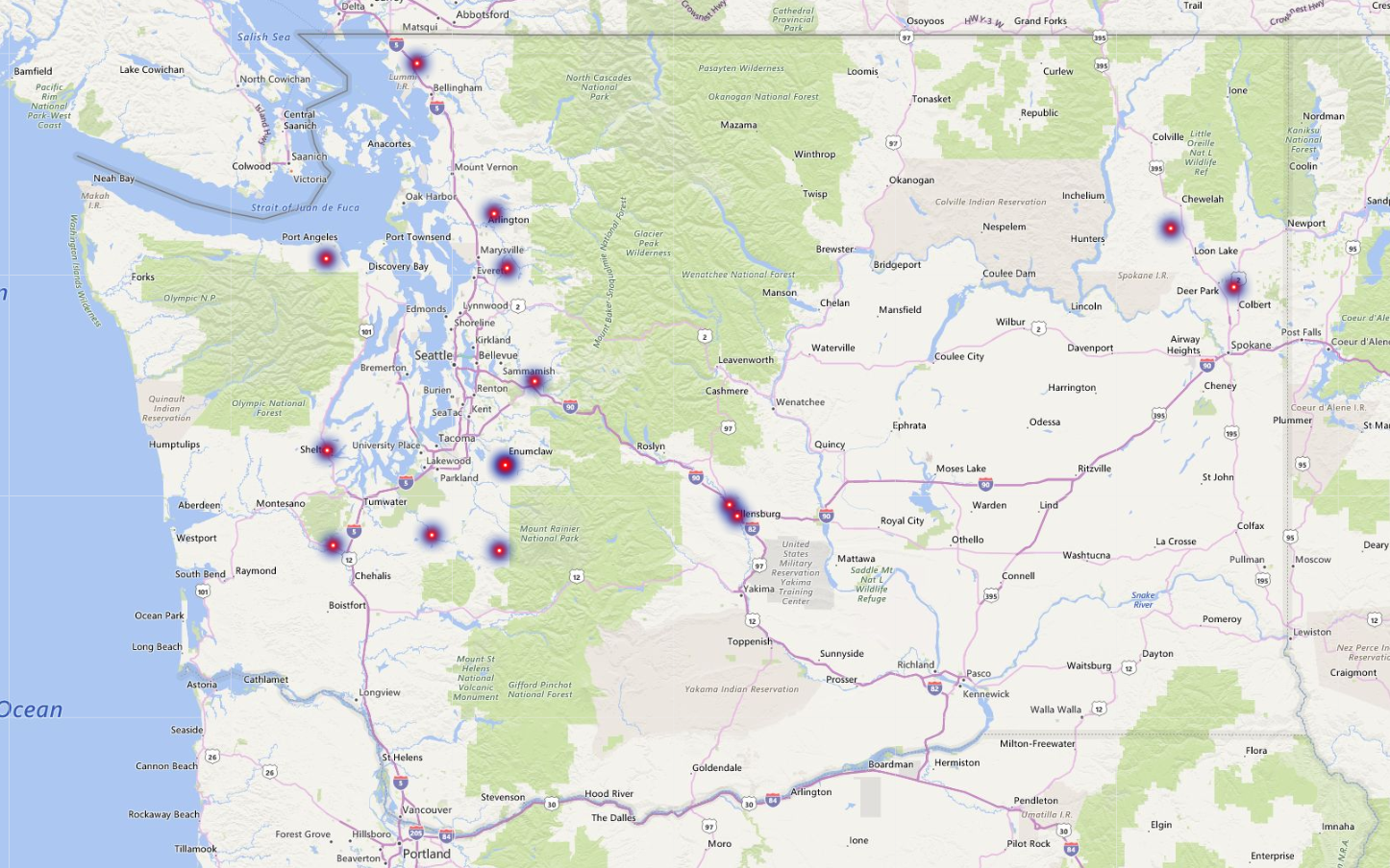 Map of Washington state with projects that will improve streamflows while providing water for rural homes.