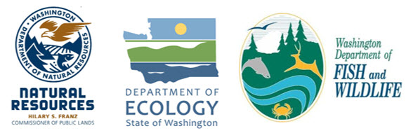 Logos for Washington State departments of Natural Resources, Ecology and Fish & Wildlife