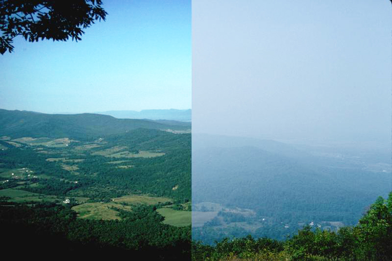 split screen of regional haze, before and after.
