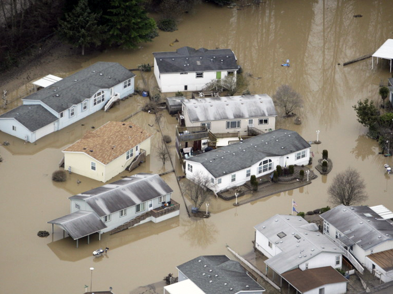 homes partially inundated due to flooding