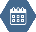 white calendar on a blue hexagon background