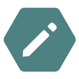 A white icon of a pencil on a teal hexagon background