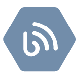 white icon of a blog announcement on medium blue hexagon