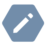 white icon of a pencil on light blue hexagon