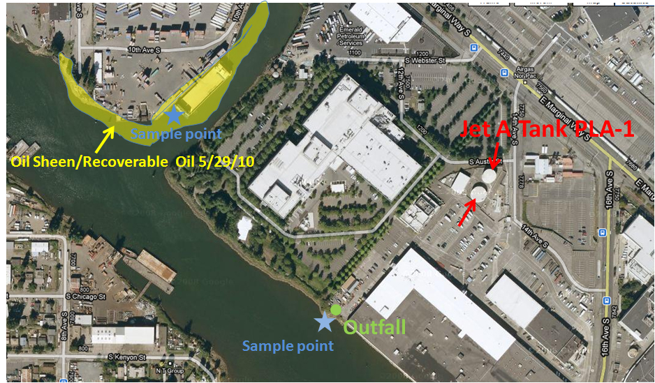 Aerial map of Boeing Field spill area