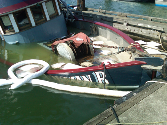 The Norman B sunk at its mooring 