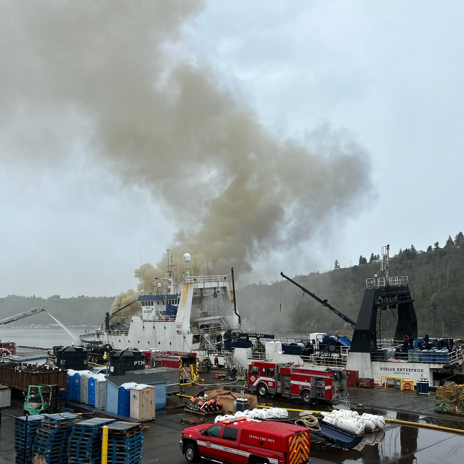 Kodiak Enterprise on fire in Tacoma, WA, on April 8, 2023.