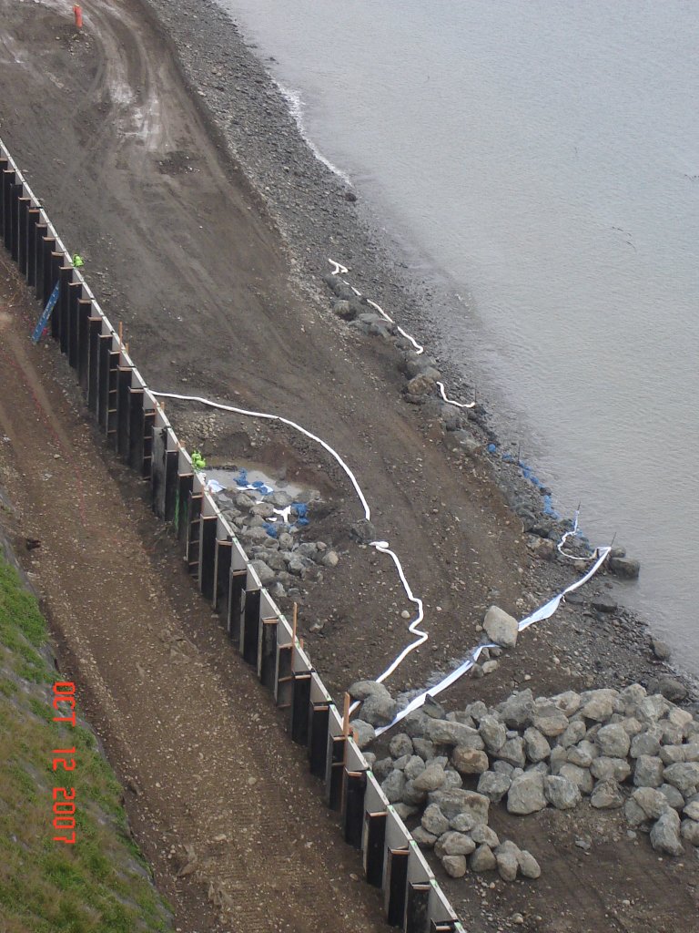 Release area after excavation of 170 yards of contaminated soils and replacement with “toe anchor” rock.