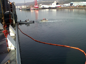 Boom placed around the M/V Ranunculus as a precaution