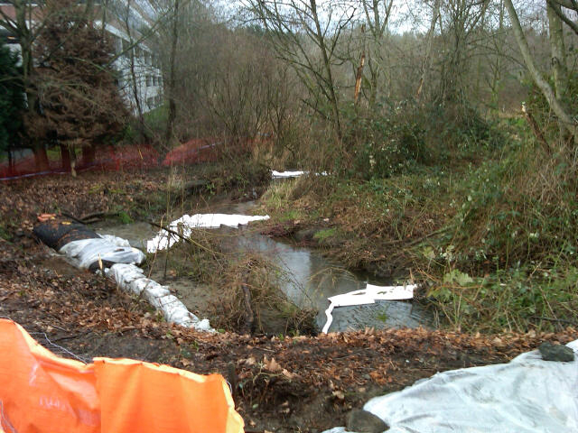 Oil booms in creek near the accident scene. 