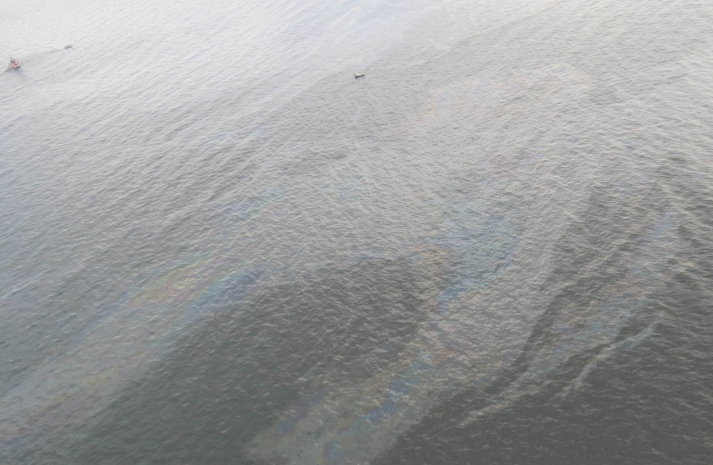 An overflight photo of the oil sheen.