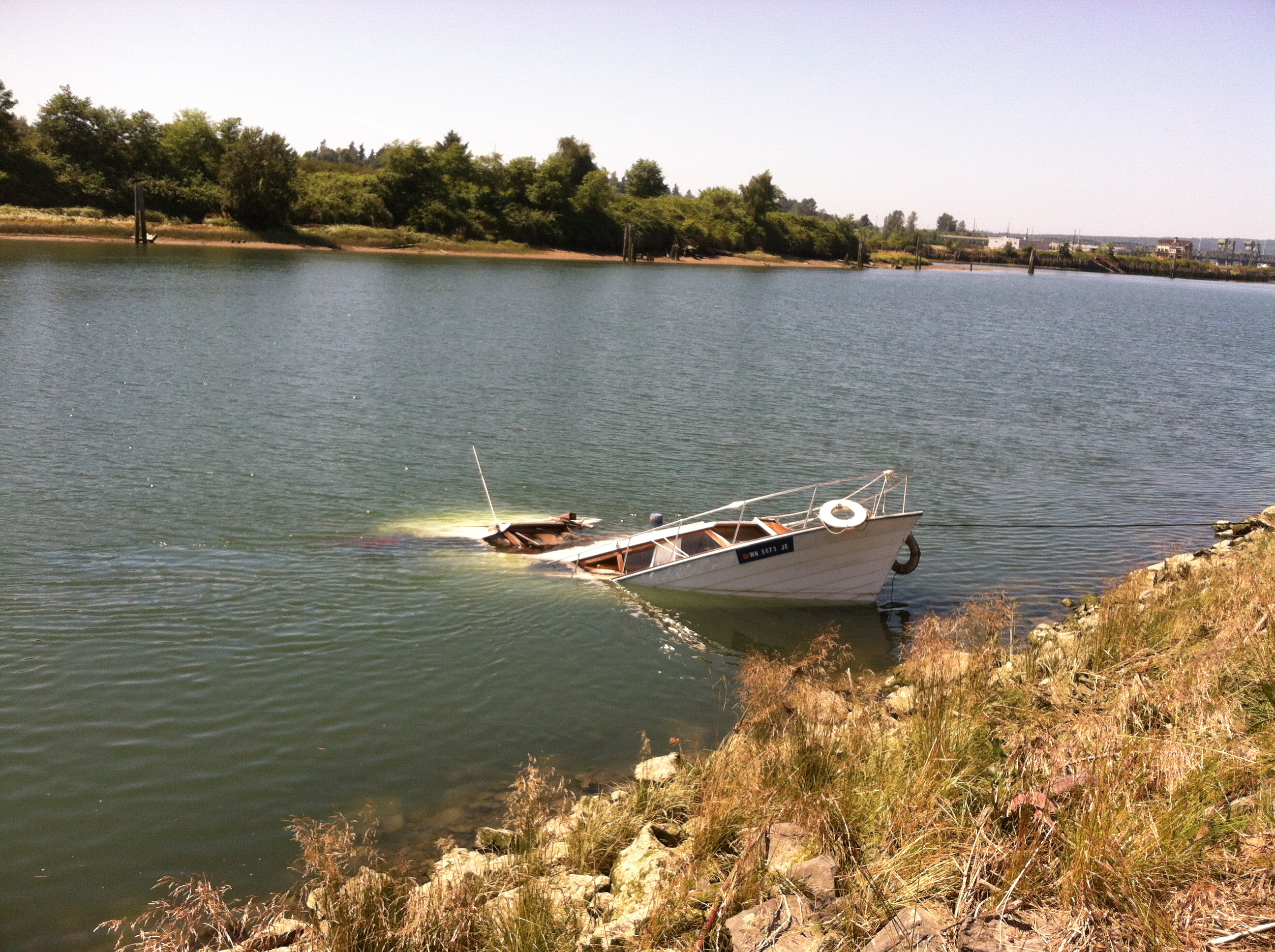 Sunken vessel in Snohomish River.