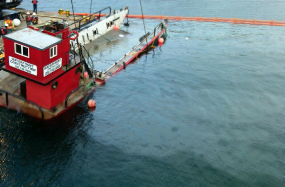 Vessel as it's being raised.