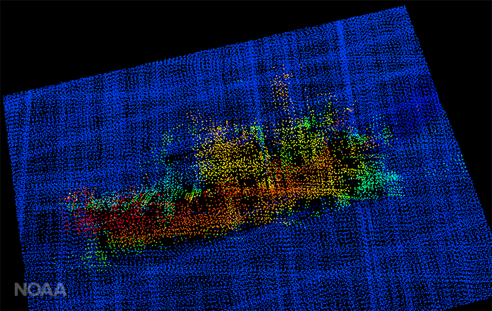 Multicolor dots show outline of vessel. Photo by NOAA.