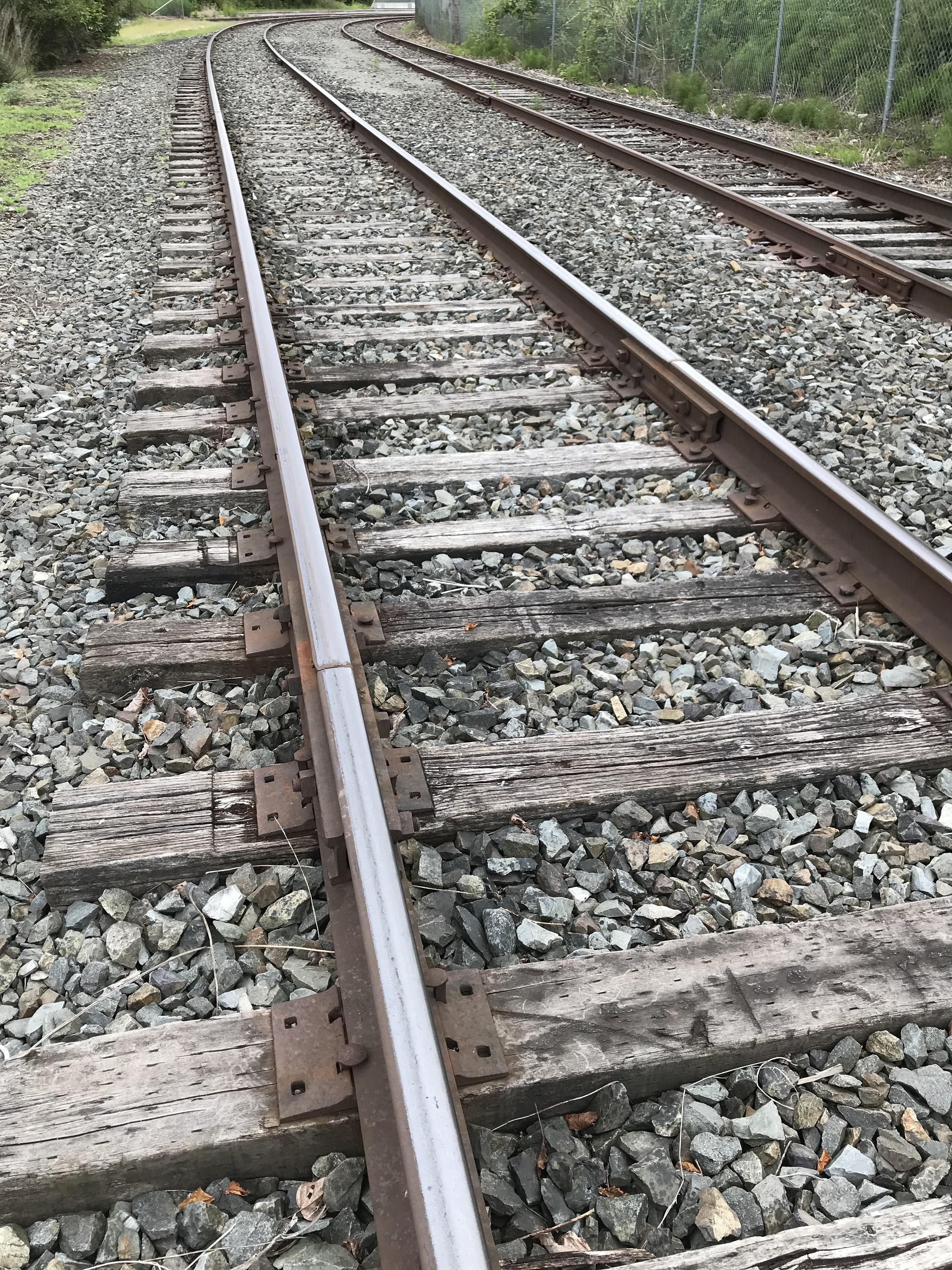 Railroad tracks near Bellingham on a cloudy day.