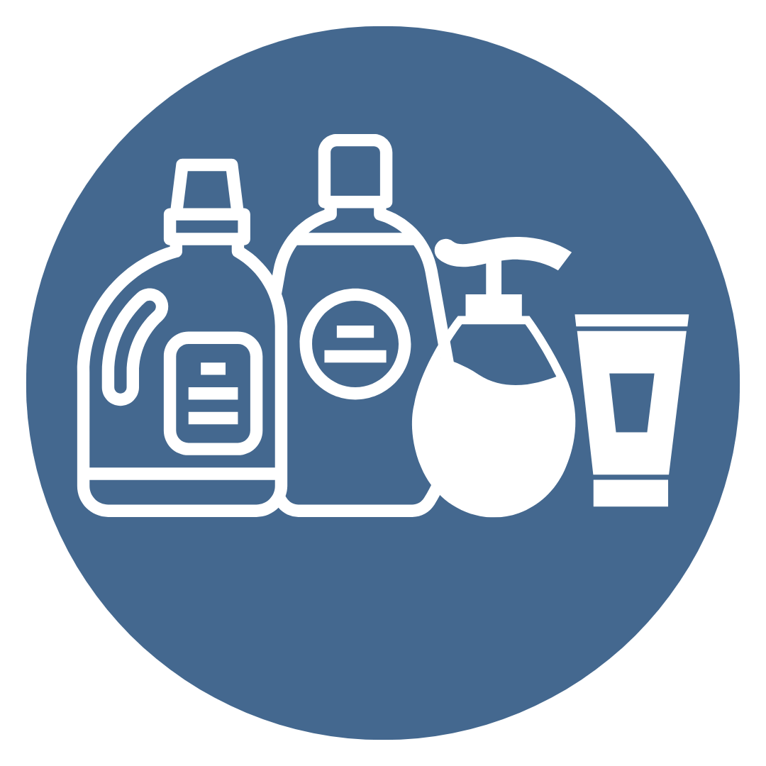 This is a graphic of household cleaning products and personal care products.