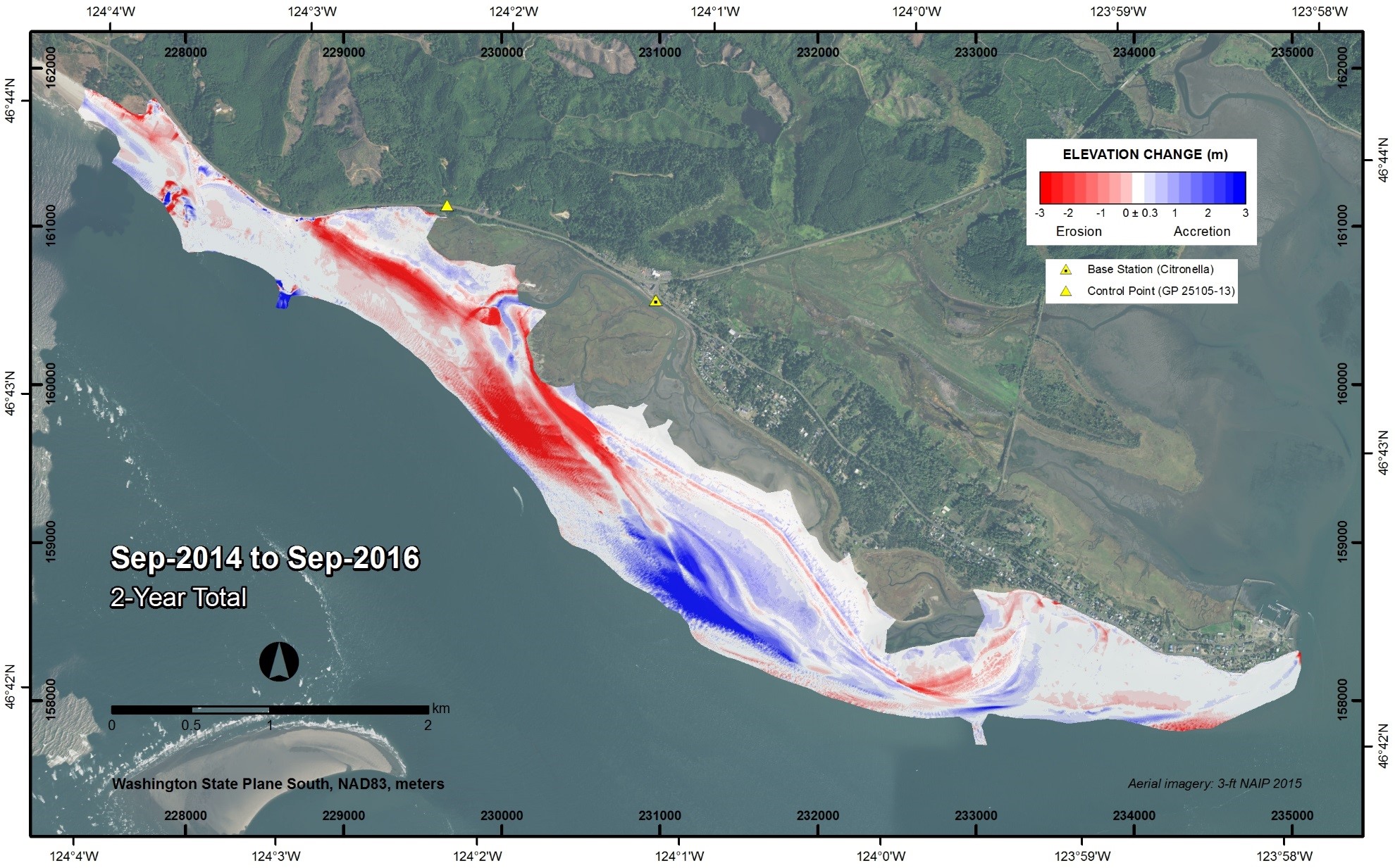 Map showing erosion and accretion pattern within survey area