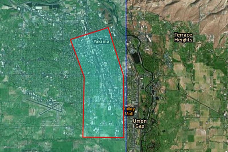 Map of Yakima Railroad Area covers approximately six square miles of predominantly industrial and commercial property adjacent to the railroad corridor in the cities of Yakima and Union Gap.