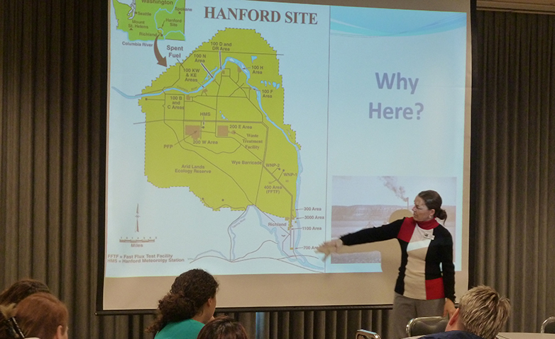 Staff presents Hanford overview to college students.