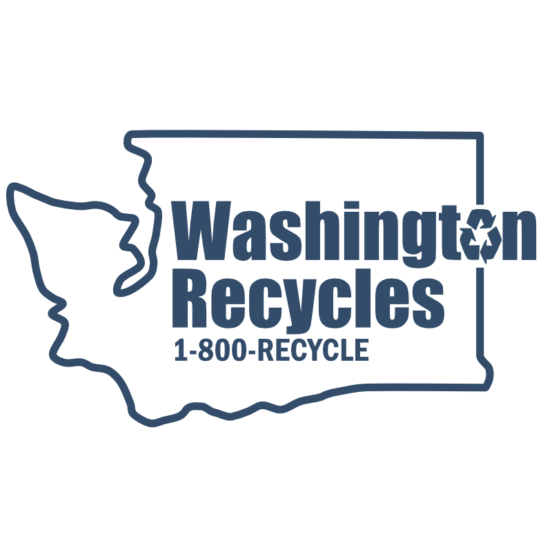 The logo for Washington's 1-800-RECYCLE program: A blue outline of Washington state.