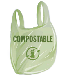 An icon of a compostable bag, which is permitted for Seattle businesses. An eight-cent charge is optional.