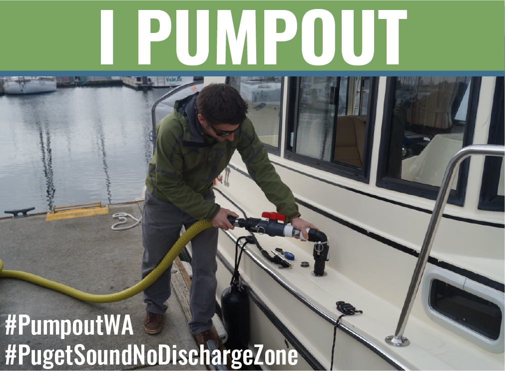 person pumping sewage out of a boat with the text "I pump out!"