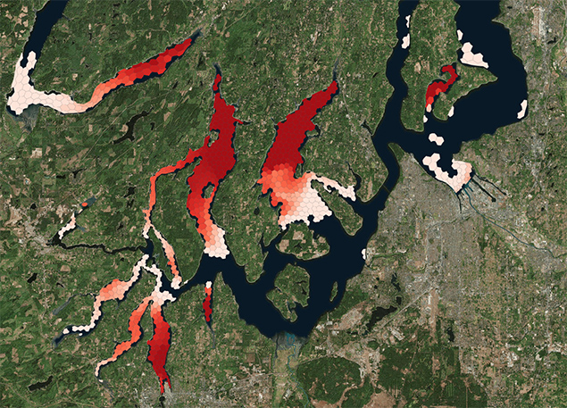 Map of Salish Sea with colors indicating nutrient levels