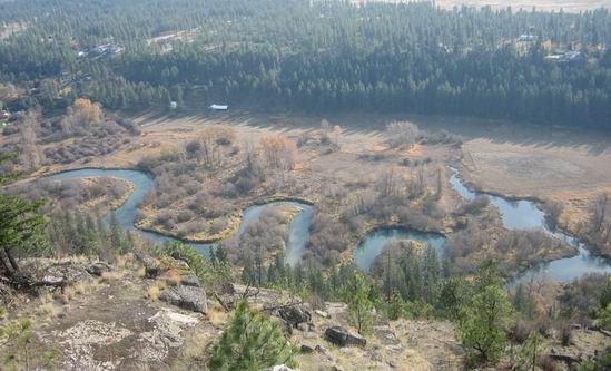 River flowing through grassland area