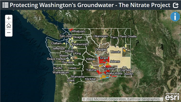 Protecting Washington's Groundwater - The Nitrate Project. Map of Washington state.