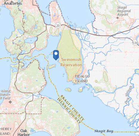 Map showing location of north net pen located near Hope Island in Skagit County