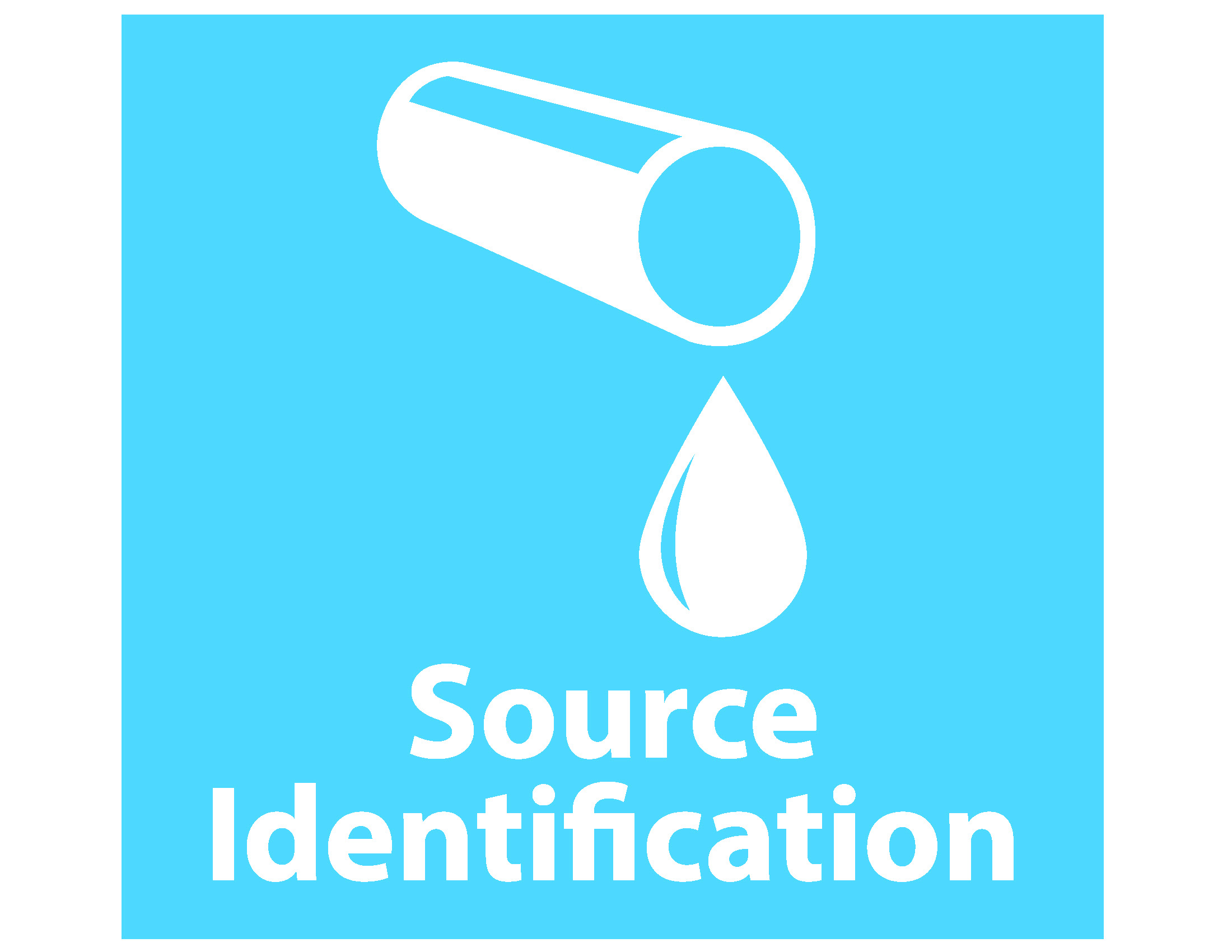 Source identification logo with a water outfall pipe