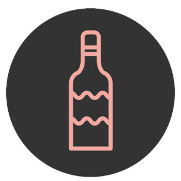 A pink outline of a plastic wine bottle.