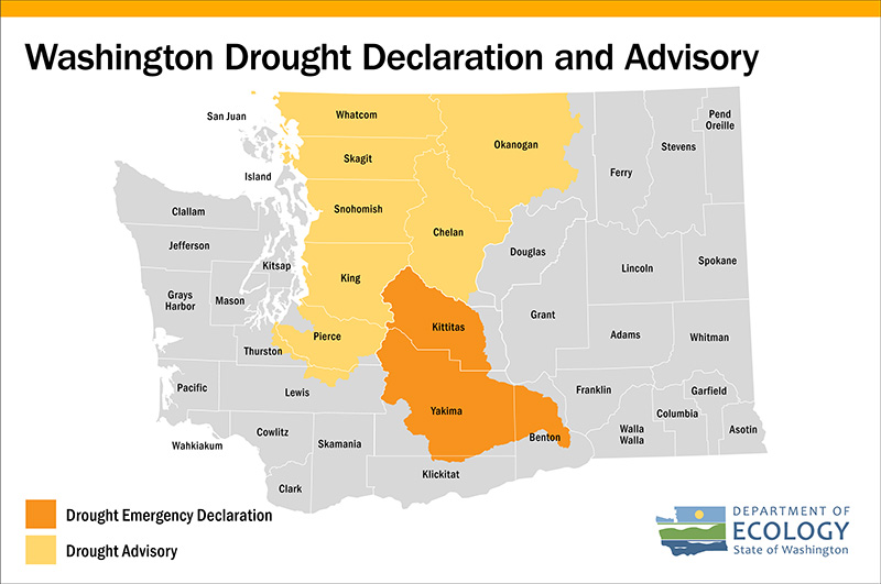 Map of areas in Washington under drought declaration
