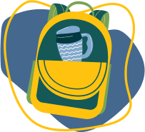 illustration of a backpack with reusable cup inside