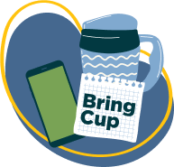 image with notebook sheet that reads, "bring cup"