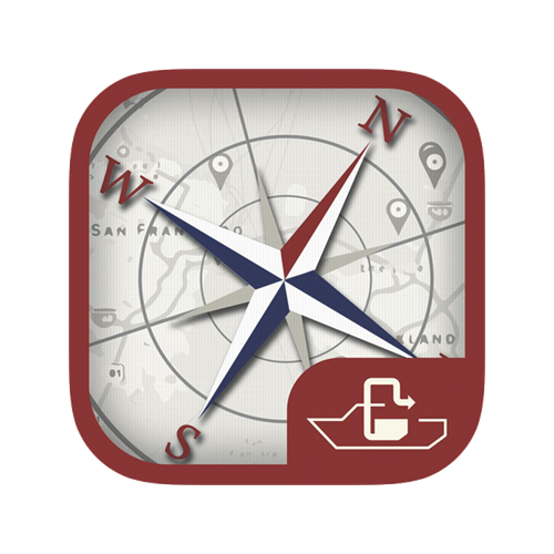 A compass graphic image of the Pumpout Nav app