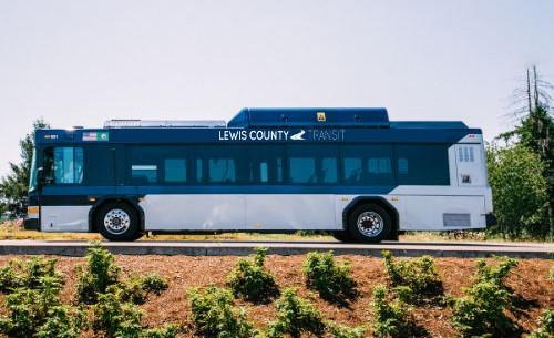 Electric transit bus on the road