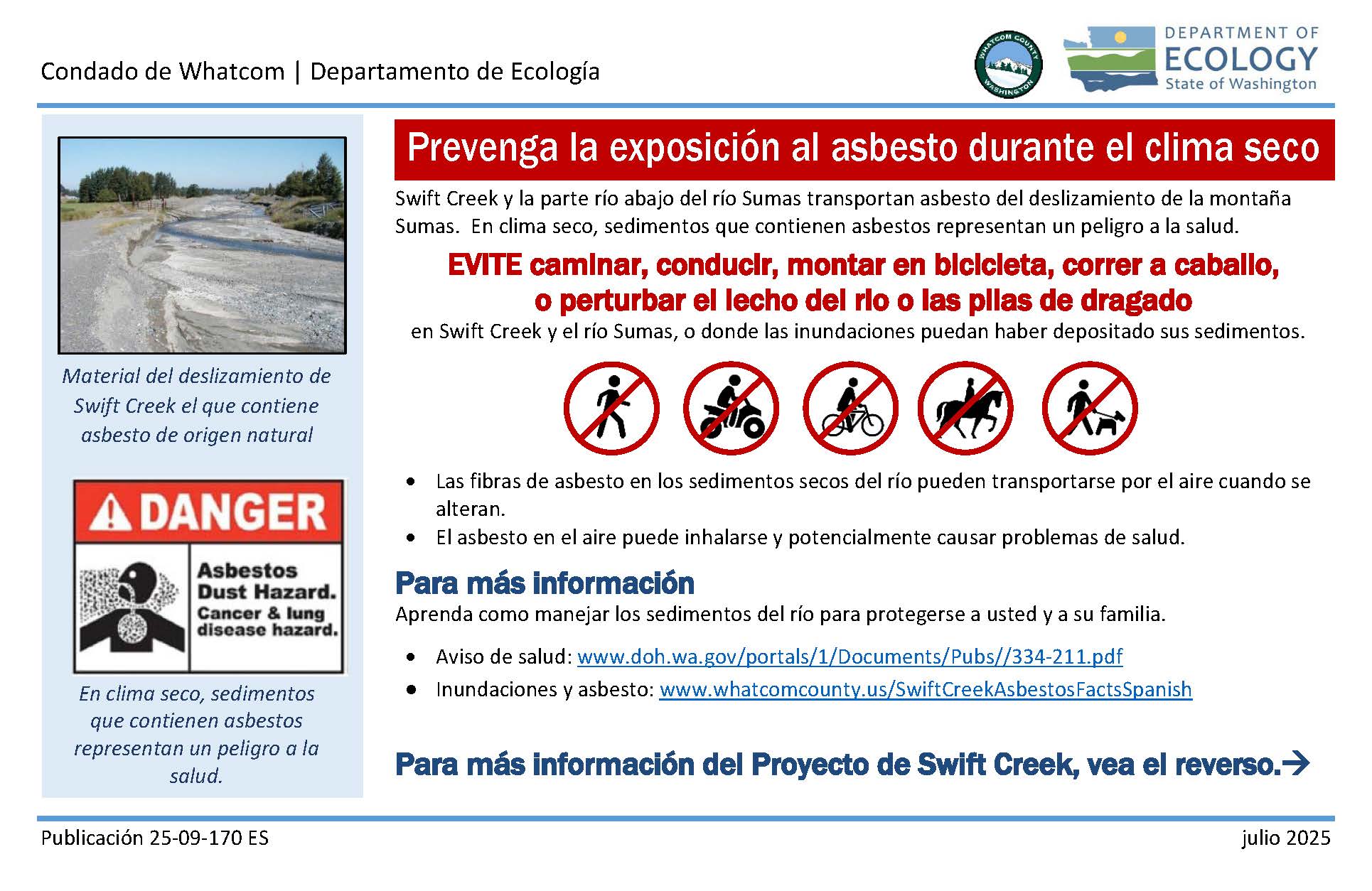 Prevenga la exposición al asbesto durante condiciones secas